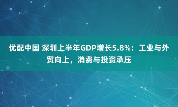 优配中国 深圳上半年GDP增长5.8%:工业与外贸向上,消费与投资承压